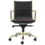 HomeRoots Black and Gold Steel and Faux Leather Adjustable Swivel Rolling Conference Office Chair