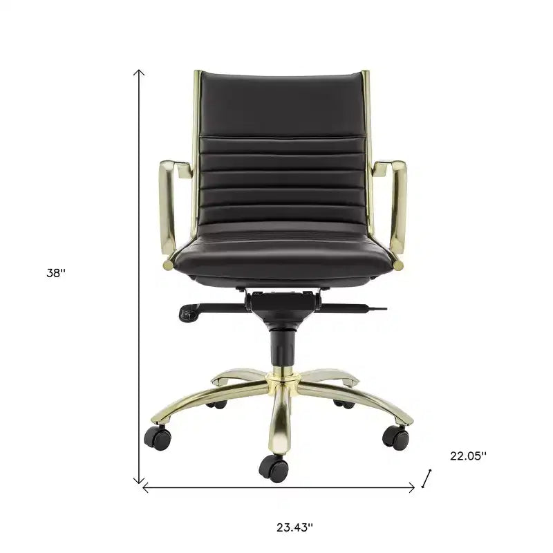 Chaise de bureau pivotante réglable HomeRoots en acier noir et doré et en similicuir