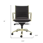 Chaise de bureau pivotante réglable HomeRoots en acier noir et doré et en similicuir