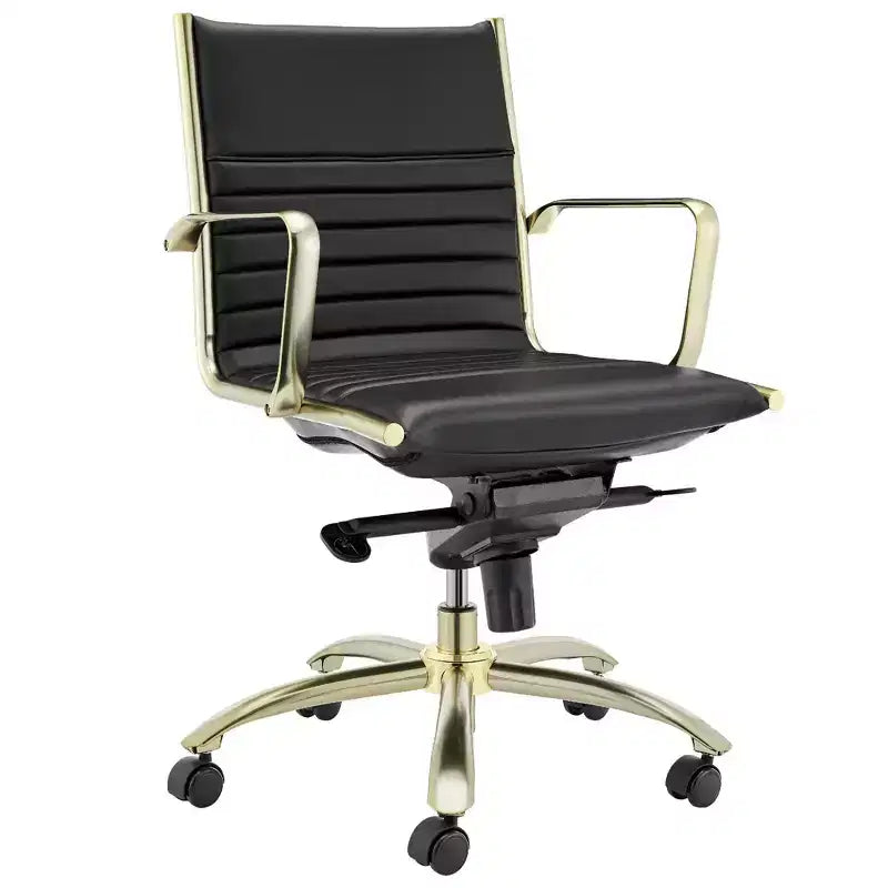 Chaise de bureau pivotante réglable HomeRoots en acier noir et doré et en similicuir