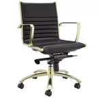 Chaise de bureau pivotante réglable HomeRoots en acier noir et doré et en similicuir