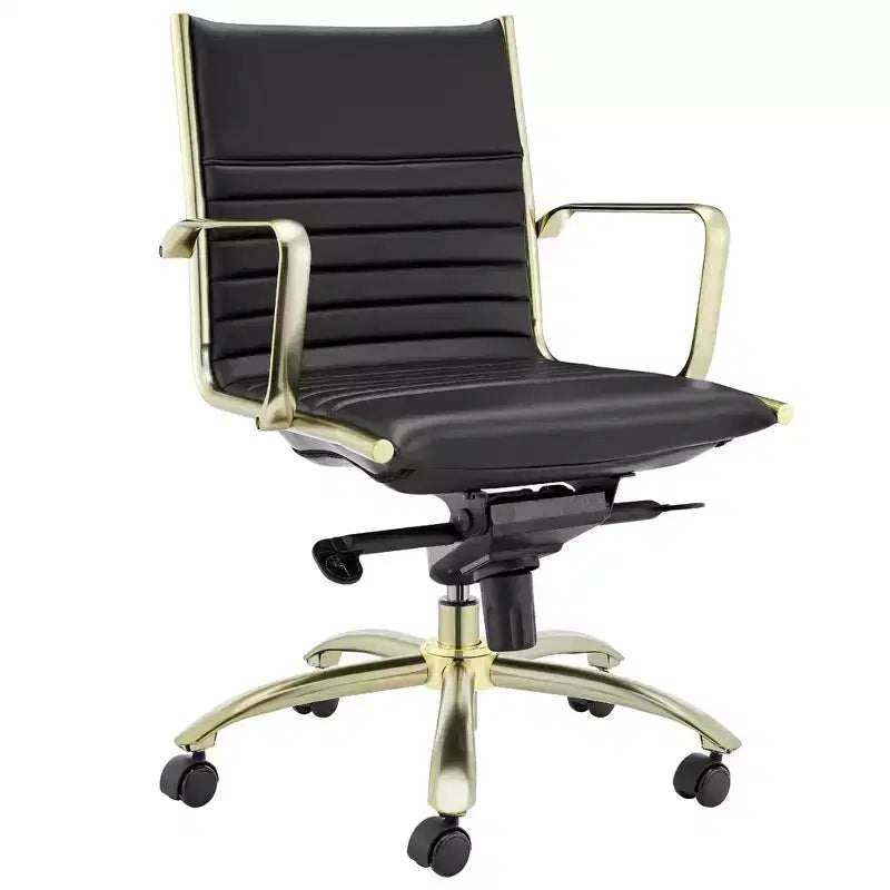 Chaise de bureau pivotante réglable HomeRoots en acier noir et doré et en similicuir