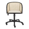 HomeRoots Beige and Black Solid Wood Steel And Cane Rattan Adjustable Swivel Rolling Office Chair