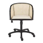HomeRoots Beige and Black Solid Wood Steel And Cane Rattan Adjustable Swivel Rolling Office Chair