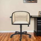 Chaise de Bureau Ergonomique à Roulettes Pivotante en Bois Massif, Acier et Rotin Naturel, coloris Beige et Noir, de HomeRoots
