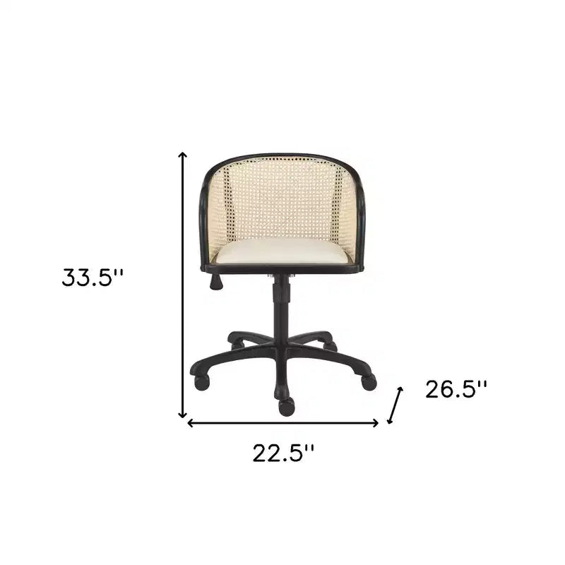 Chaise de Bureau Ergonomique à Roulettes Pivotante en Bois Massif, Acier et Rotin Naturel, coloris Beige et Noir, de HomeRoots