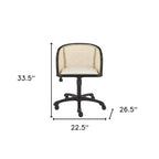 Chaise de Bureau Ergonomique à Roulettes Pivotante en Bois Massif, Acier et Rotin Naturel, coloris Beige et Noir, de HomeRoots