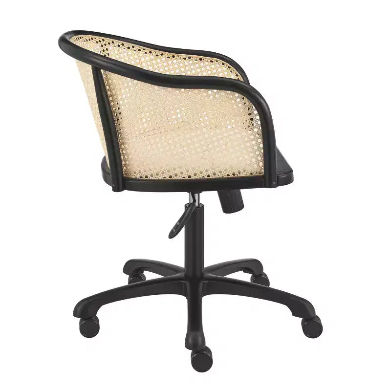 Chaise de Bureau Ergonomique à Roulettes Pivotante en Bois Massif, Acier et Rotin Naturel, coloris Beige et Noir, de HomeRoots