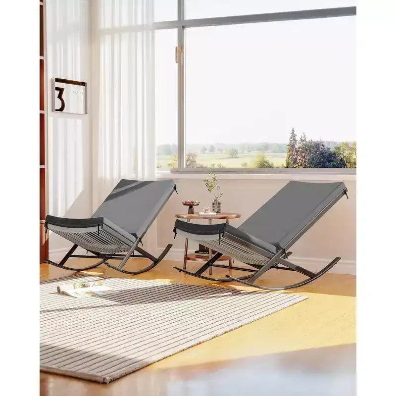 TROPOW Ensemble de 2 fauteuils à bascule de jardin, Chaises longues inclinables en osier d'extérieur, Chaises longues en rotin, Chaises longues en osier pour patio ou bord de piscine avec coussin