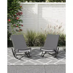 TROPOW Ensemble de 2 fauteuils à bascule de jardin, Chaises longues inclinables en osier d'extérieur, Chaises longues en rotin, Chaises longues en osier pour patio ou bord de piscine avec coussin