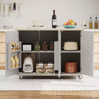 Îlot de cuisine roulant CLIHOME en placage de frêne tressé avec abattant, îlot de cuisine côtier avec étagère de rangement interne
