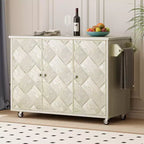 CLIHOME ASH Veneer Handwoven Rolling Kitchen Island with Drop Leaf, Coastal Kitchen Island with Internal Storage Rack