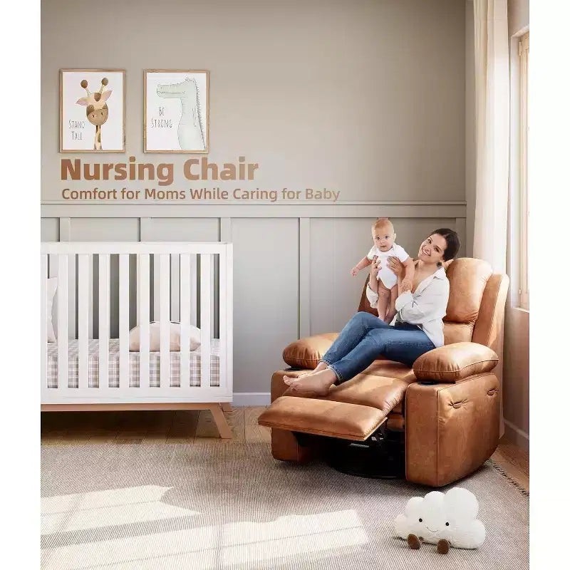 Fauteuil inclinable pivotant en similicuir pour adultes avec télécommande, porte-gobelets, fauteuil de salon, de chambre à coucher, de chambre d'enfant
