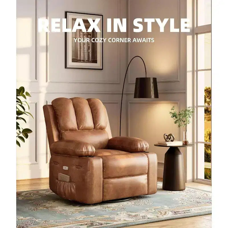 Fauteuil inclinable pivotant en similicuir pour adultes avec télécommande, porte-gobelets, fauteuil de salon, de chambre à coucher, de chambre d'enfant