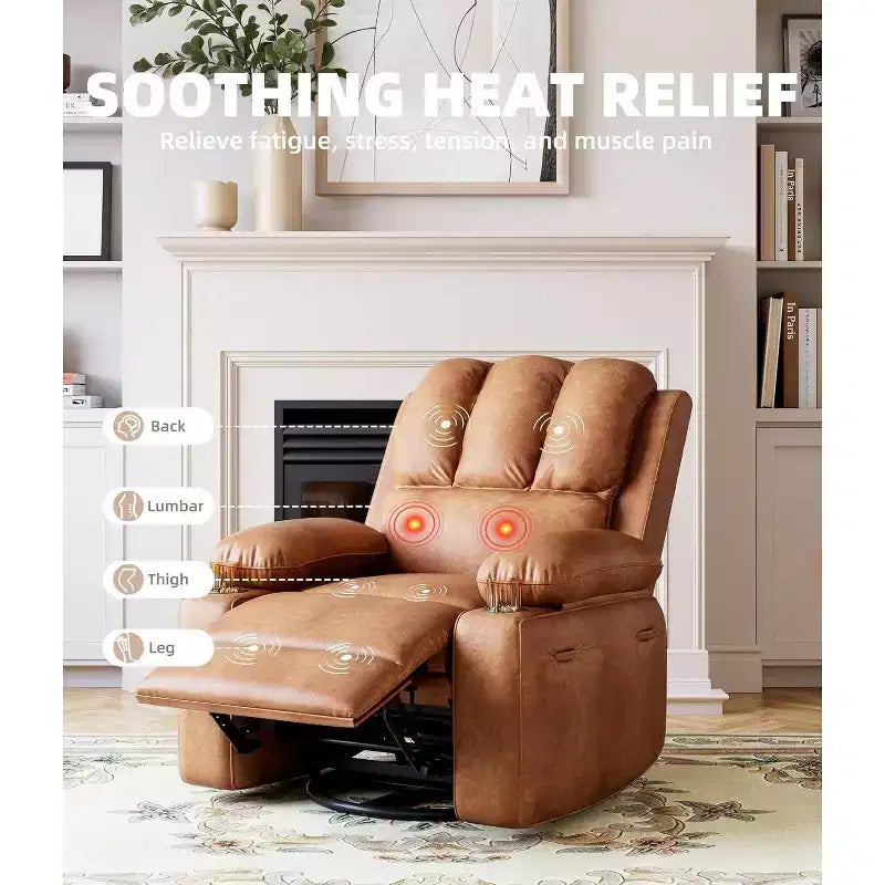 Fauteuil inclinable pivotant en similicuir pour adultes avec télécommande, porte-gobelets, fauteuil de salon, de chambre à coucher, de chambre d'enfant