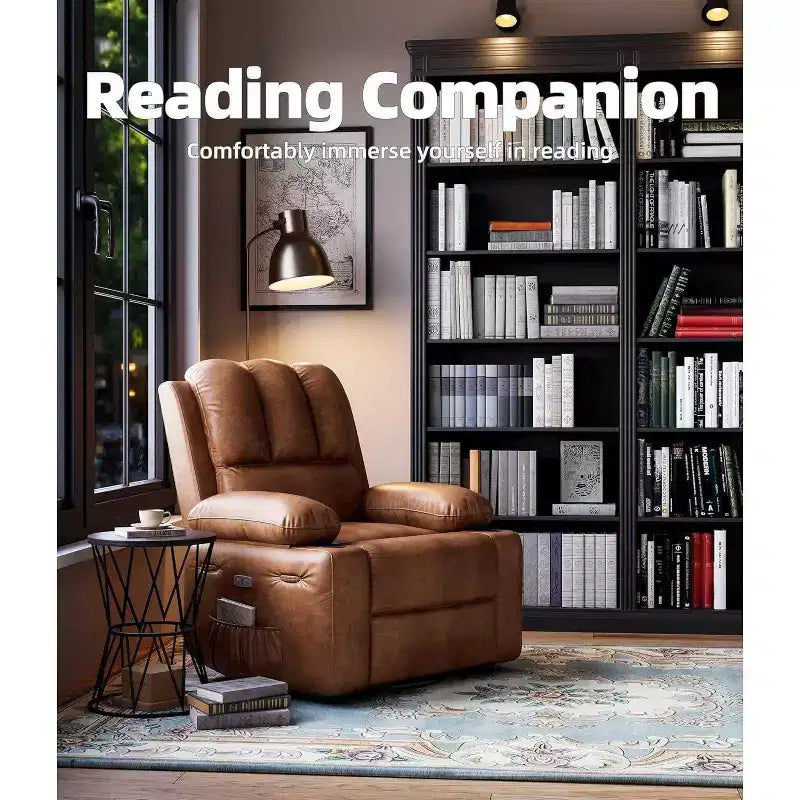 Fauteuil inclinable pivotant en similicuir pour adultes avec télécommande, porte-gobelets, fauteuil de salon, de chambre à coucher, de chambre d'enfant
