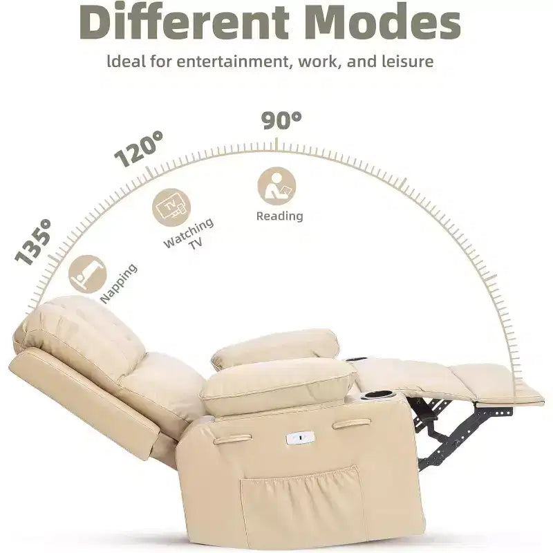 Fauteuil inclinable pivotant en similicuir pour adultes avec télécommande, porte-gobelets, fauteuil de salon, de chambre à coucher, de chambre d'enfant
