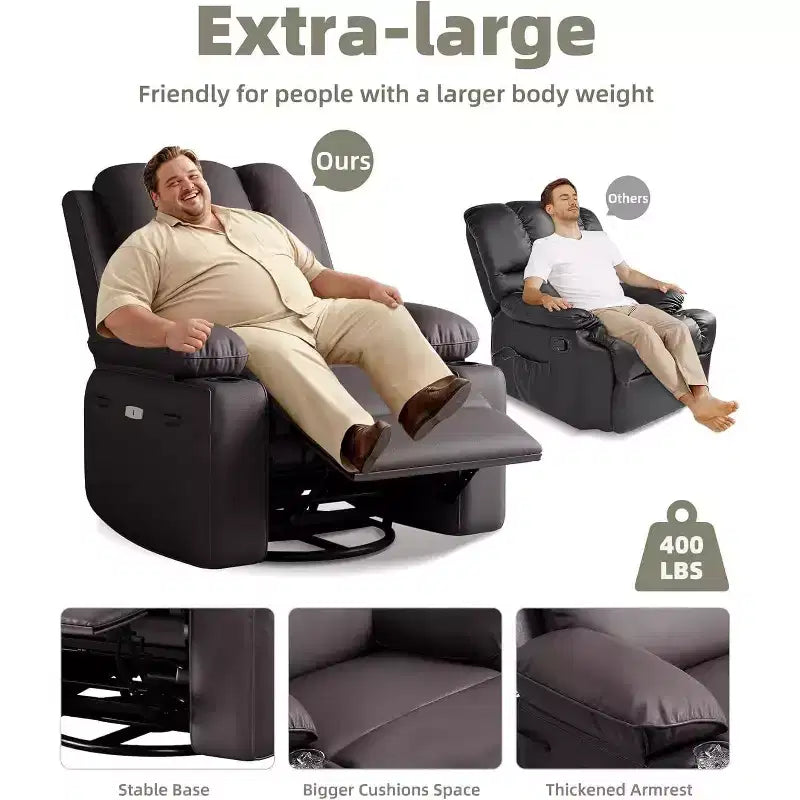 Fauteuil inclinable pivotant en similicuir pour adultes avec télécommande, porte-gobelets, fauteuil de salon, de chambre à coucher, de chambre d'enfant