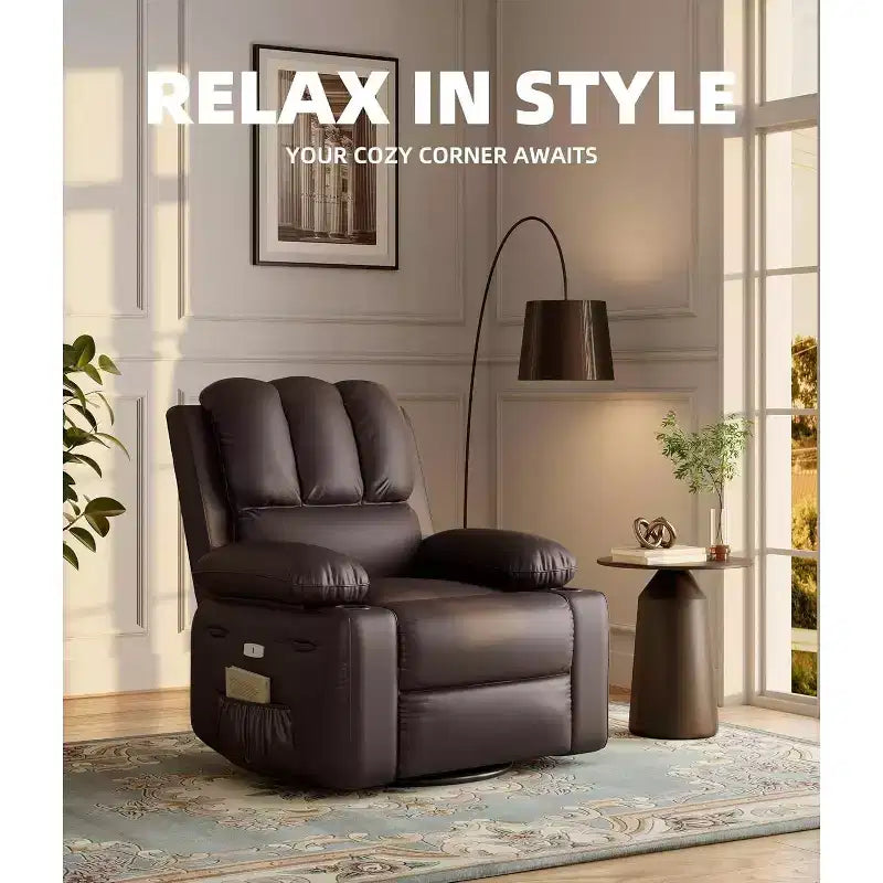 Fauteuil inclinable pivotant en similicuir pour adultes avec télécommande, porte-gobelets, fauteuil de salon, de chambre à coucher, de chambre d'enfant