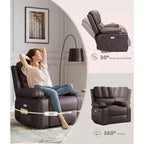 Fauteuil inclinable pivotant en similicuir pour adultes avec télécommande, porte-gobelets, fauteuil de salon, de chambre à coucher, de chambre d'enfant