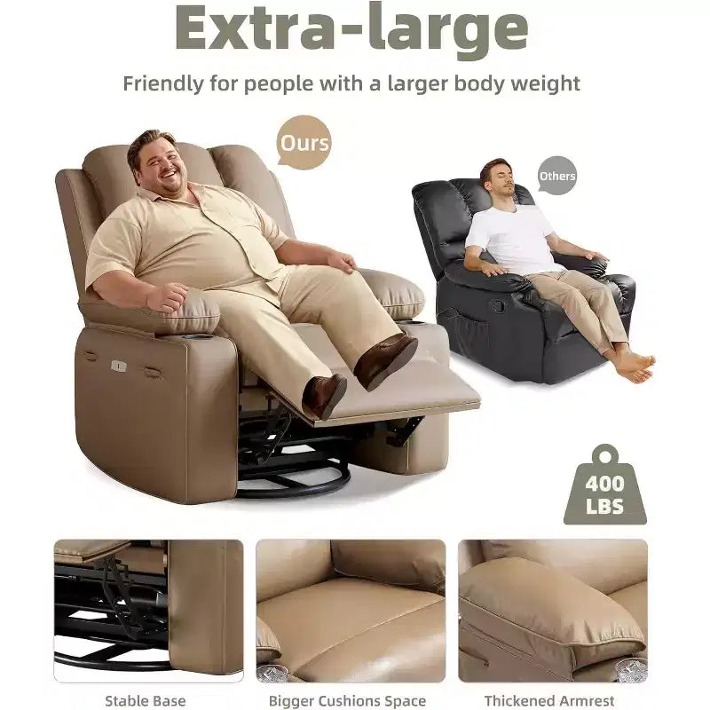 Fauteuil inclinable pivotant en similicuir pour adultes avec télécommande, porte-gobelets, fauteuil de salon, de chambre à coucher, de chambre d'enfant