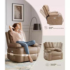 Fauteuil inclinable pivotant en similicuir pour adultes avec télécommande, porte-gobelets, fauteuil de salon, de chambre à coucher, de chambre d'enfant