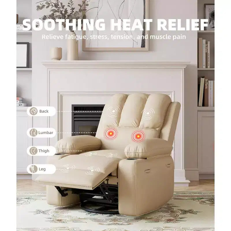 Fauteuil inclinable pivotant en similicuir pour adultes avec télécommande, porte-gobelets, fauteuil de salon, de chambre à coucher, de chambre d'enfant