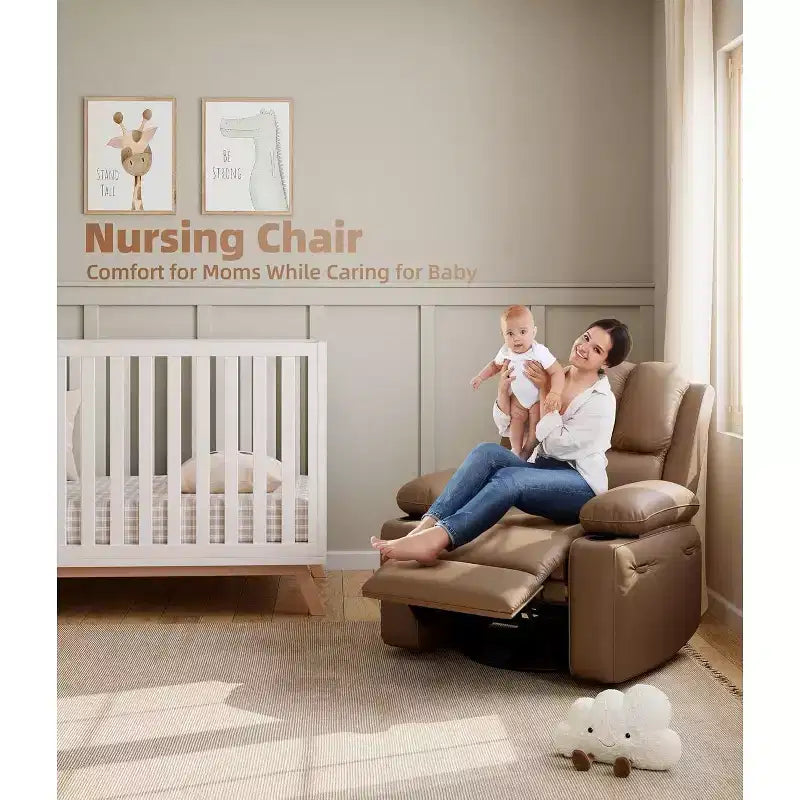 Fauteuil inclinable pivotant en similicuir pour adultes avec télécommande, porte-gobelets, fauteuil de salon, de chambre à coucher, de chambre d'enfant
