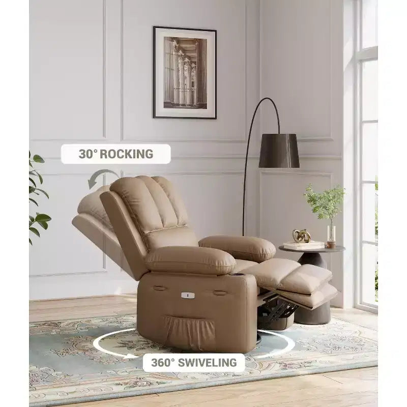Fauteuil inclinable pivotant en similicuir pour adultes avec télécommande, porte-gobelets, fauteuil de salon, de chambre à coucher, de chambre d'enfant