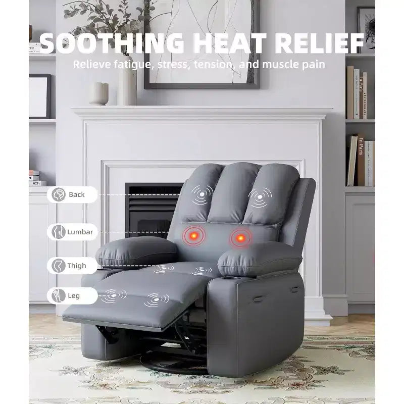 Fauteuil inclinable pivotant en similicuir pour adultes avec télécommande, porte-gobelets, fauteuil de salon, de chambre à coucher, de chambre d'enfant