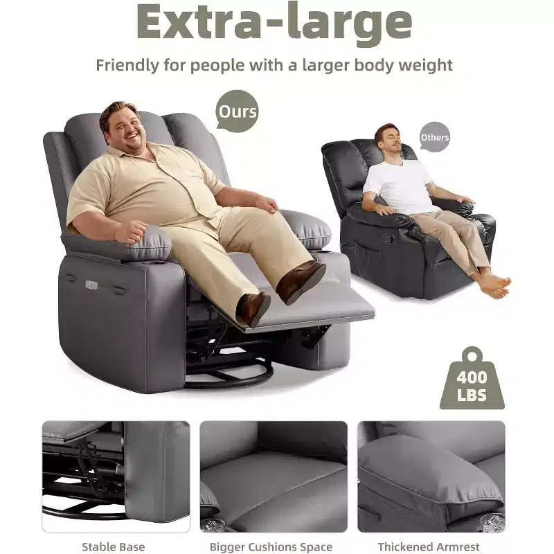Fauteuil inclinable pivotant en similicuir pour adultes avec télécommande, porte-gobelets, fauteuil de salon, de chambre à coucher, de chambre d'enfant