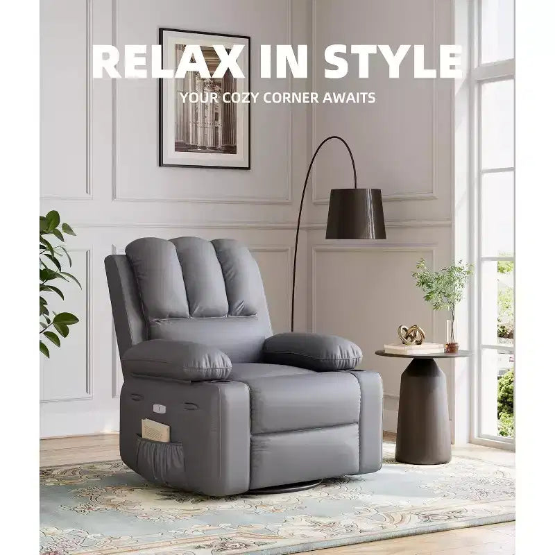 Fauteuil inclinable pivotant en similicuir pour adultes avec télécommande, porte-gobelets, fauteuil de salon, de chambre à coucher, de chambre d'enfant