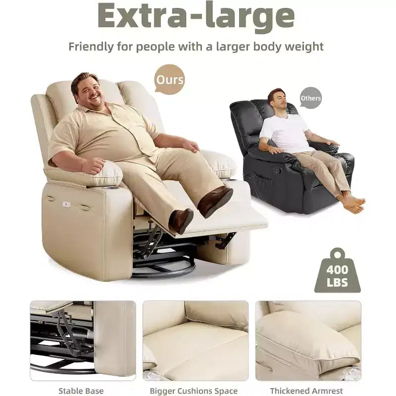 Fauteuil inclinable pivotant en similicuir pour adultes avec télécommande, porte-gobelets, fauteuil de salon, de chambre à coucher, de chambre d'enfant