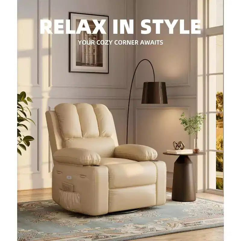 Fauteuil inclinable pivotant en similicuir pour adultes avec télécommande, porte-gobelets, fauteuil de salon, de chambre à coucher, de chambre d'enfant