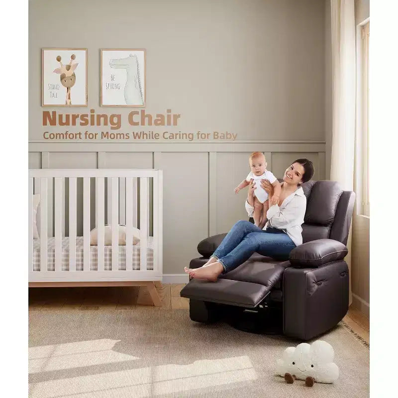 Fauteuil inclinable pivotant en similicuir pour adultes avec télécommande, porte-gobelets, fauteuil de salon, de chambre à coucher, de chambre d'enfant