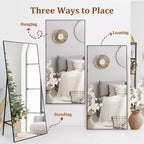 Miroir Acekool pleine longueur 71x31, grand miroir rectangulaire à poser ou mural, cadre fin en aluminium, verre HD antidéflagrant, noir