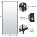 Miroir Acekool pleine longueur 71x31, grand miroir rectangulaire à poser ou mural, cadre fin en aluminium, verre HD antidéflagrant, noir