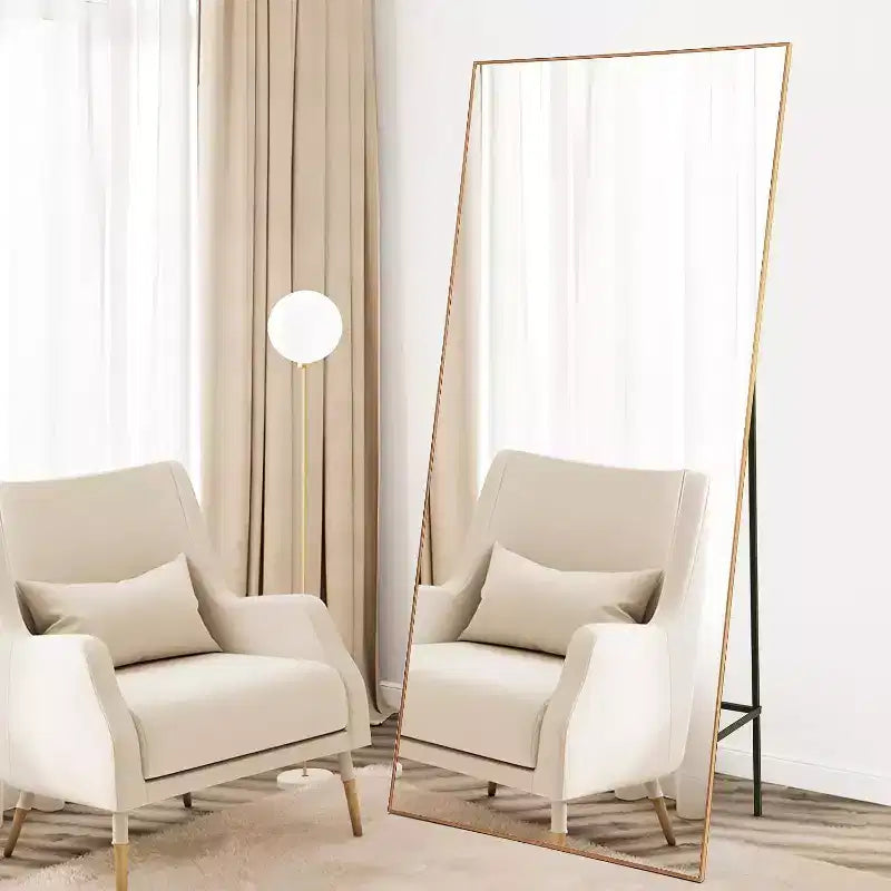 Miroir Acekool pleine longueur 71x31, grand miroir rectangulaire à poser ou mural, cadre fin en aluminium, verre HD antidéflagrant, noir