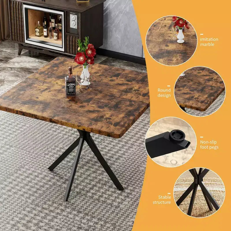 Table à manger carrée Okak, Table à manger moderne pour 4 à 6 personnes, Table basse pour cuisine, salle à manger, bureau