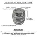 Table d'appoint Royal Hampton 18 | Motif clouté de billes métalliques argentées | Cadre en fer plaqué nickel