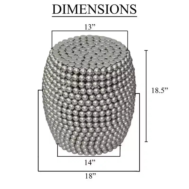Table d'appoint Royal Hampton 18 | Motif clouté de billes métalliques argentées | Cadre en fer plaqué nickel
