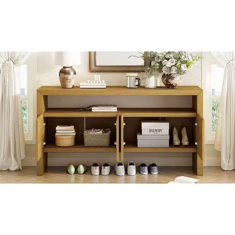 Okak 60 Buffet moderne, Armoire de rangement en bois massif avec 4 portes et étagère ouverte pour salle à manger, salon, entrée