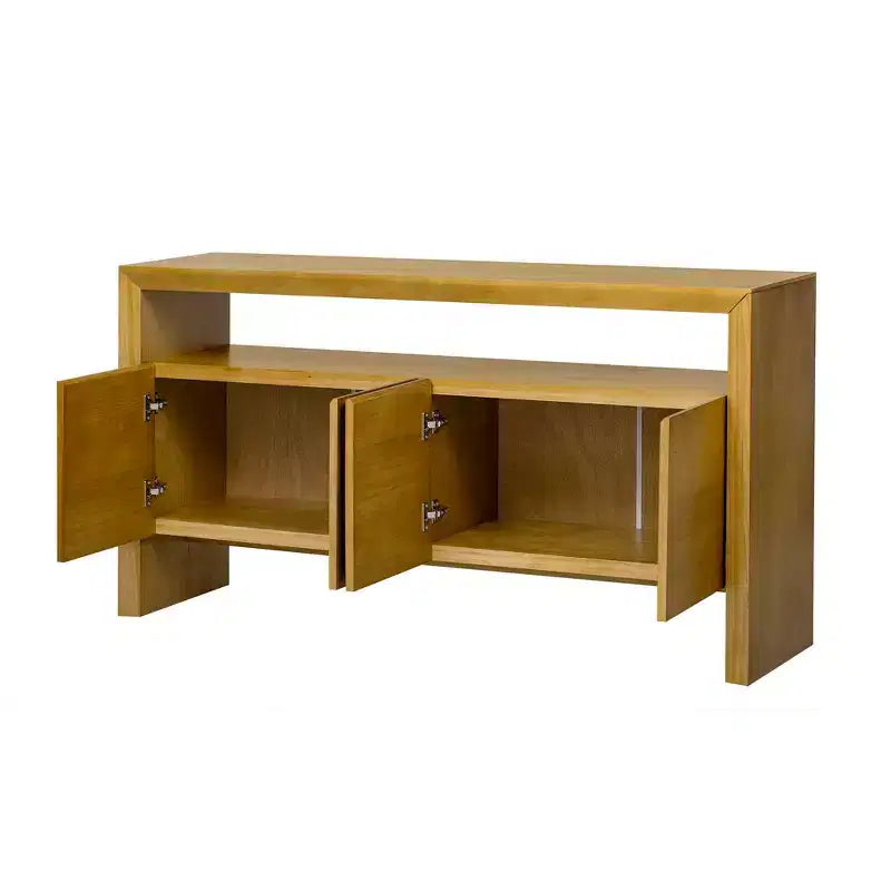 Okak 60 Buffet moderne, Armoire de rangement en bois massif avec 4 portes et étagère ouverte pour salle à manger, salon, entrée