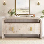 Okak 60 Buffet moderne, Armoire de rangement en bois massif avec 4 portes et étagère ouverte pour salle à manger, salon, entrée