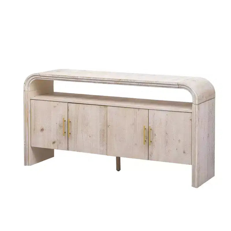 Okak 60 Buffet moderne, Armoire de rangement en bois massif avec 4 portes et étagère ouverte pour salle à manger, salon, entrée