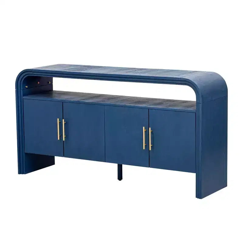 Okak 60 Buffet moderne, Armoire de rangement en bois massif avec 4 portes et étagère ouverte pour salle à manger, salon, entrée