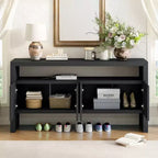 Okak 60 Buffet moderne, Armoire de rangement en bois massif avec 4 portes et étagère ouverte pour salle à manger, salon, entrée