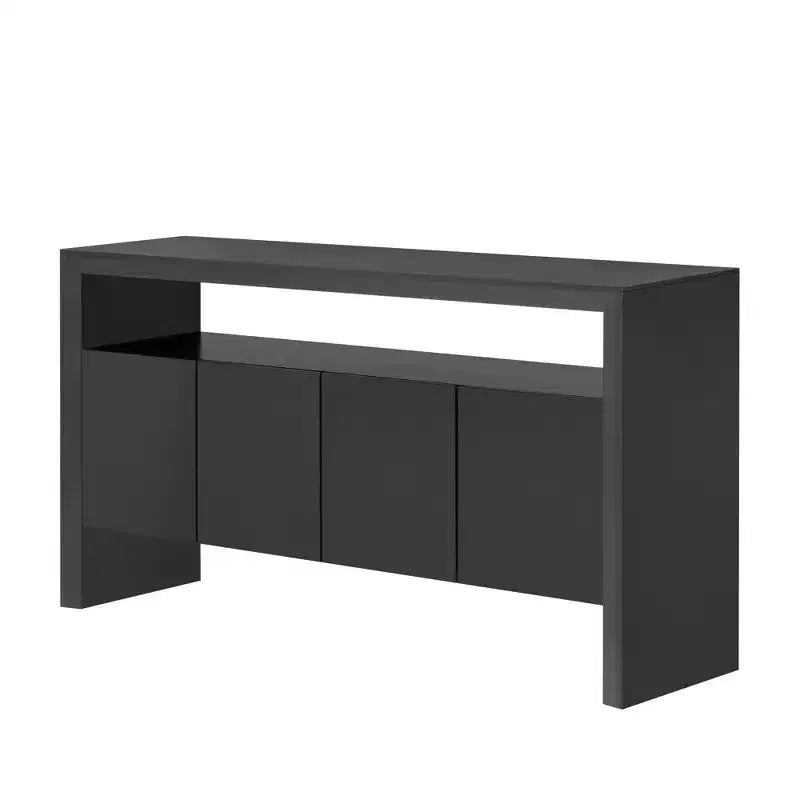 Okak 60 Buffet moderne, Armoire de rangement en bois massif avec 4 portes et étagère ouverte pour salle à manger, salon, entrée
