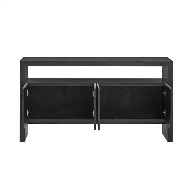 Okak 60 Buffet moderne, Armoire de rangement en bois massif avec 4 portes et étagère ouverte pour salle à manger, salon, entrée