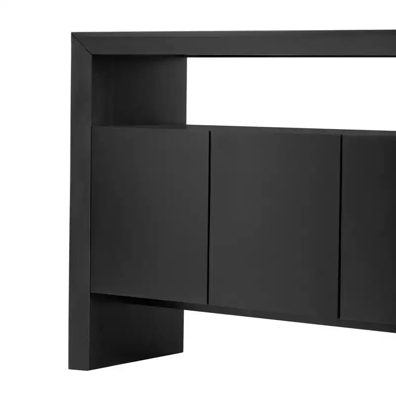 Okak 60 Buffet moderne, Armoire de rangement en bois massif avec 4 portes et étagère ouverte pour salle à manger, salon, entrée
